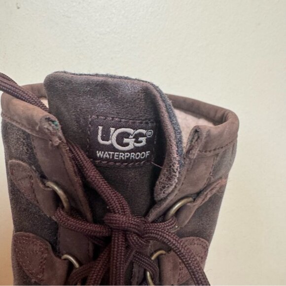 UGG ELSA Waterproof Tall Leather Suede Boots Zipper Laces Brown Winter Neutral 6 - Picture 13 of 16